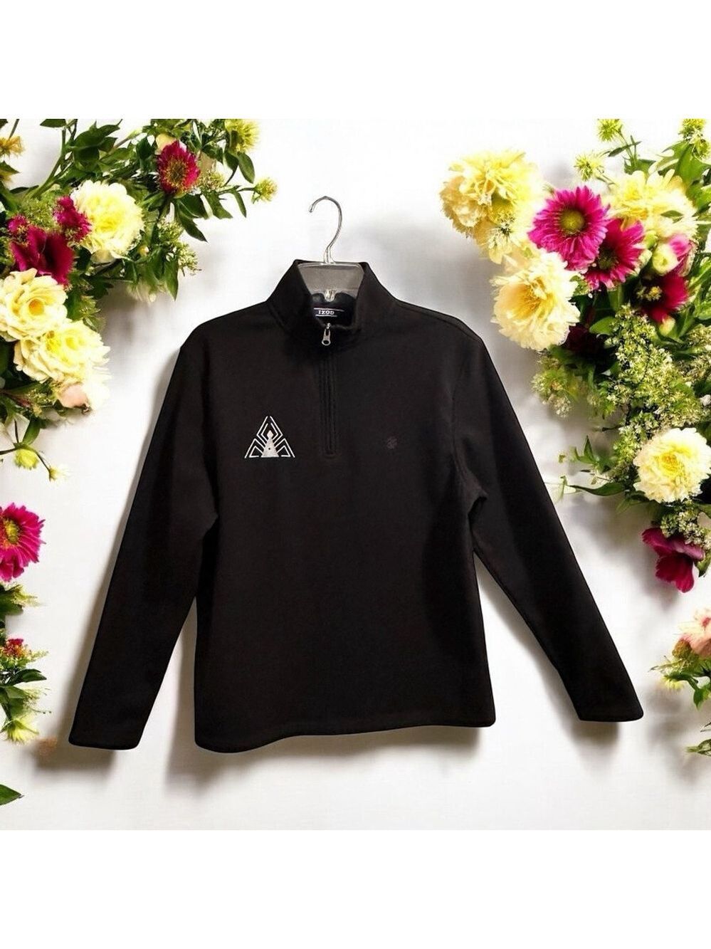IZOD Turtle Neck Sweatshirt Pullover Size Small Black Spider Logo 1/4 Zip Neck